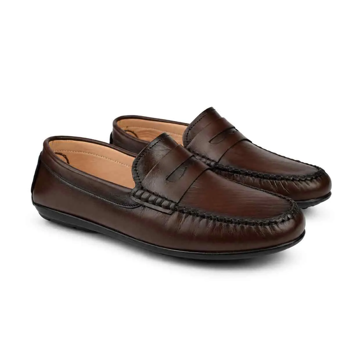 Mocassin pour homme 004-marron cuir   miniature